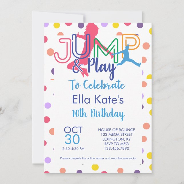 Invitación Bonza House Jump Fiesta Trampoline Park Cumpleaños (Anverso)