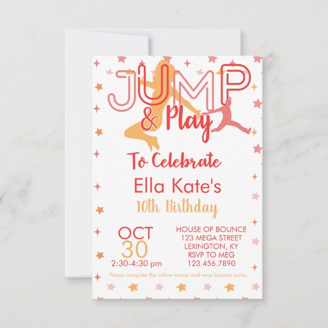 Invitación Bonza House Jump Fiesta Trampoline Park Cumpleaños (Anverso)
