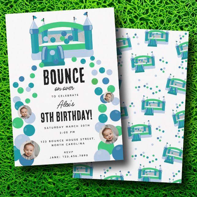 Invitación Bonza House Jumping Castle Boys Foto Cumpleaños (Bounce House Jumping Castle Boys Photo Birthday Invitation)