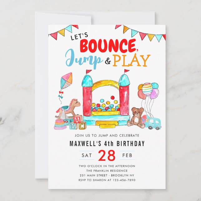 Invitación Bonza Jump Play Niños Trampoline Park Cumpleaños (Anverso)