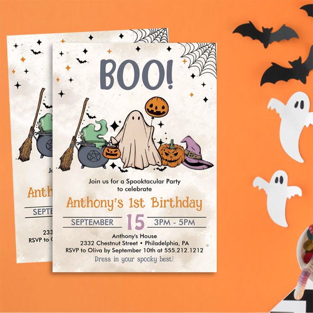Invitación ¡Boo! 1.ª Fiesta de cumpleaños Halloween (Subido por el creador)