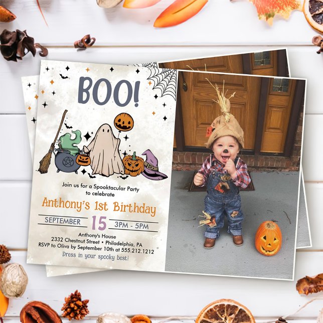 Invitación ¡Boo! 1.ᵉʳ Fiesta de cumpleaños, foto de Halloween (Subido por el creador)