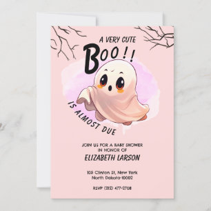 Invitación Boo Baby Shower Halloween Fiesta con tema rosa