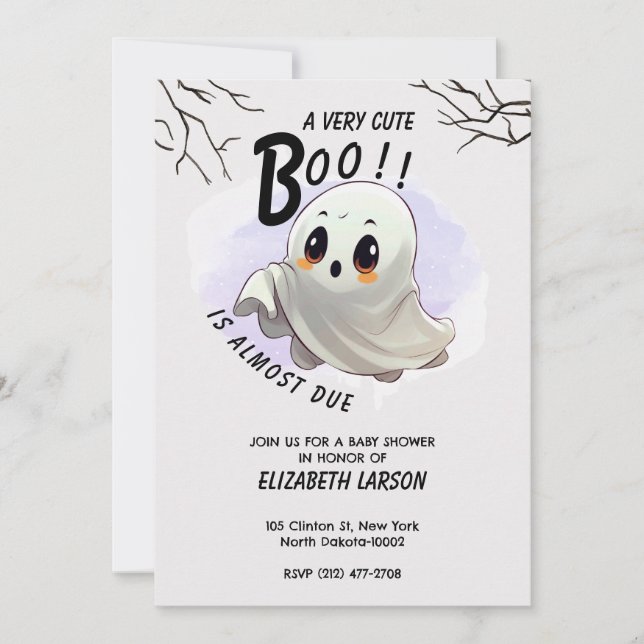 Invitación Boo Baby Shower Halloween tema Fiesta Cute (Anverso)