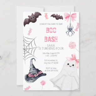 Invitación Boo Bash Halloween rosa cumpleaños para Chicas