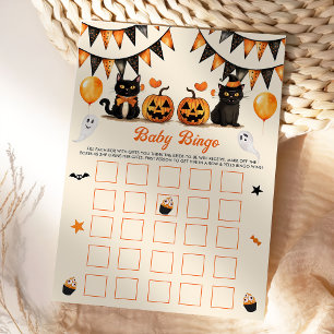 Invitación Boo Black Cat Halloween Party Baby Bingo