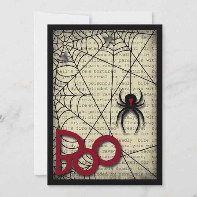 Invitación Boo Black Widder Spider y Creepy Text para Hallowe (Anverso)