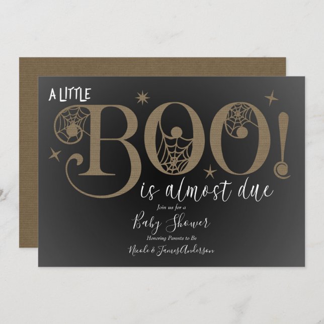Invitación BOO Brown Rustic Elegant Baby Shower (Anverso / Reverso)