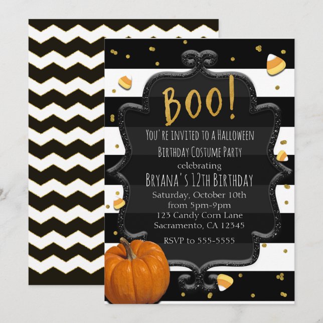 Invitación ¡BOO! Caramelo de maíz y calabaza naranja de Hallo (Anverso / Reverso)