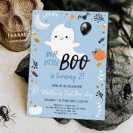 Invitación Boo convirtiendo dos fantasmas azules en cumpleaño