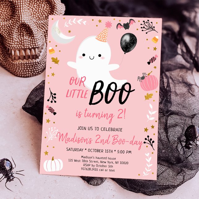 Invitación Boo convirtiendo dos fantasmas rosados en cumpleañ (Subido por el creador)