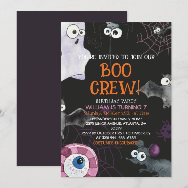 Invitación Boo Crew Divertido Niños Fiesta de Cumpleaños de H (Anverso / Reverso)