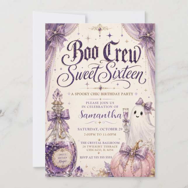 Invitación Boo Crew Spooky Chic Dulces Dieciséis (Anverso)