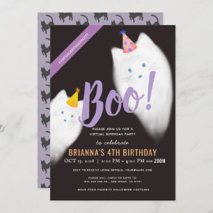 Invitación ¡Boo! Cumpleaños Virtual del Gato Fantasma de Hall