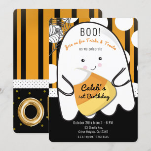 Invitación Boo Cute Fantasma Halloween Cumpleaños UNO 1er Par