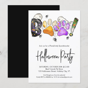 Invitación Boo Cute Mascota Paw imprime la fiesta de Hallowee