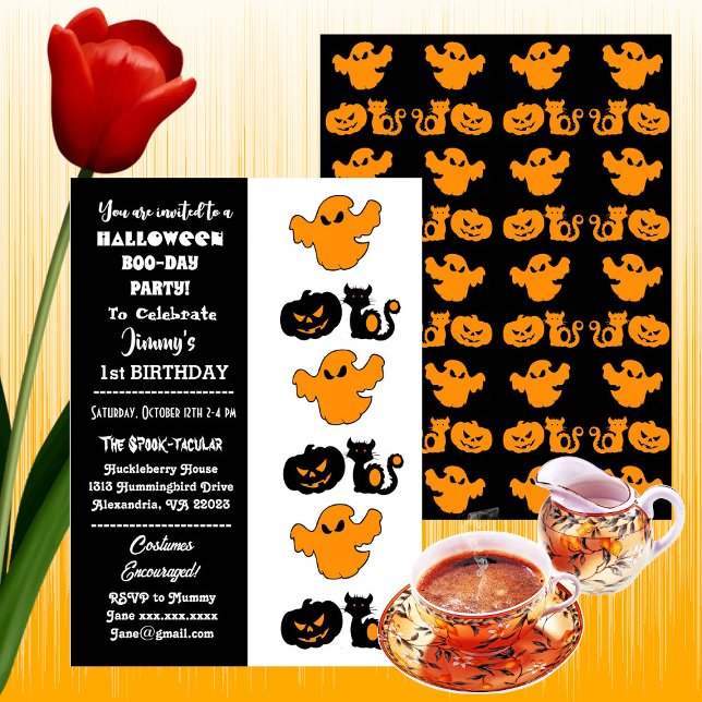 Invitación Boo de calabazas de Halloween Spooktaculares 1er c (Spooktacular Halloween Pumpkins Boo 1st Birthday Invitation)