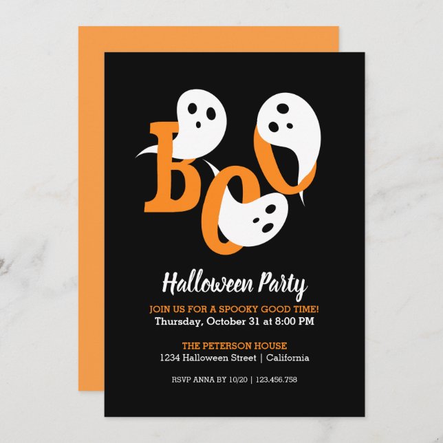 Invitación Boo de la fiesta de moda de Halloween recibe invit (Anverso / Reverso)