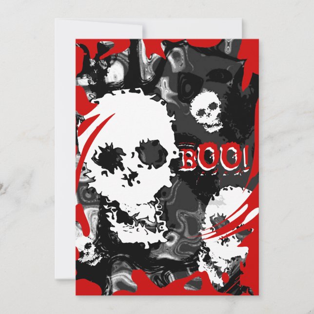 Invitación 'BOO!' de Skull Specters B&W swirl rojo (Anverso)