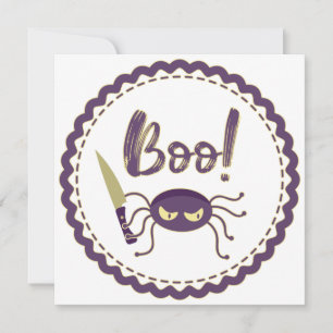 Invitación Boo divertido personaje de araña de Halloween mano