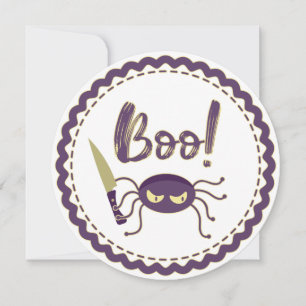 Invitación Boo divertido personaje de araña de Halloween mano