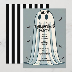 Invitación ¡BOO! Fantasma de Sábana Verde Vintage Halloween