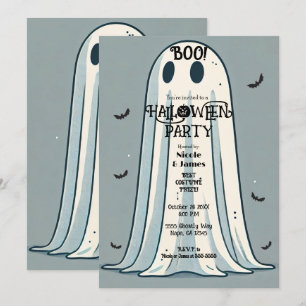 Invitación ¡BOO! Fantasma de Sábana Verde Vintage Halloween