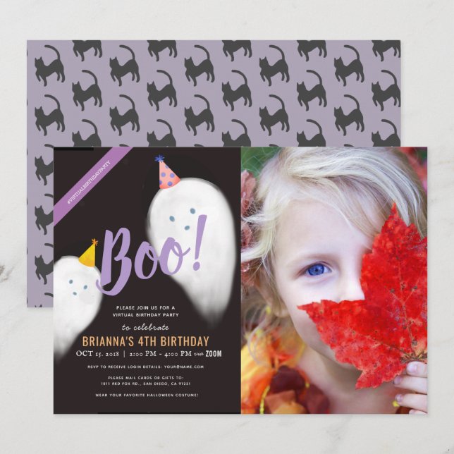 Invitación ¡Boo! Fotos fantasma de Halloween Cumpleaños Virtu (Anverso / Reverso)