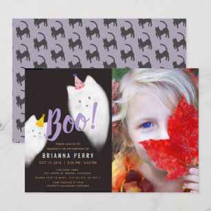 Invitación ¡Boo! Fotos púrpuras del gato fantasma de Hallowee