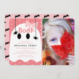 Invitación ¡Boo! Fotos rosadas Chica fantasma de Halloween Cu