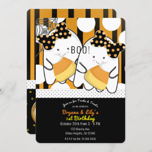Invitación Boo Ghost Chicas gemelos Halloween Primer Fiesta d