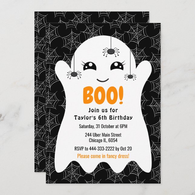 Invitación Boo Ghost Halloween Birthday Costume Party Black (Anverso / Reverso)
