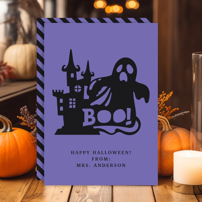 Invitación Boo Ghost Haunted House Halloween Classroom Card (Subido por el creador)