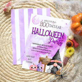 Invitación BOO gnomo púrpura acuarela niños fiesta de hallowe