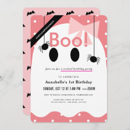 Invitación ¡Boo! Halloween Fantasma Chica Pink Virtual Birday