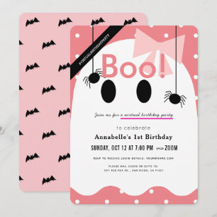 Invitación ¡Boo! Halloween Fantasma Chica Pink Virtual Birday
