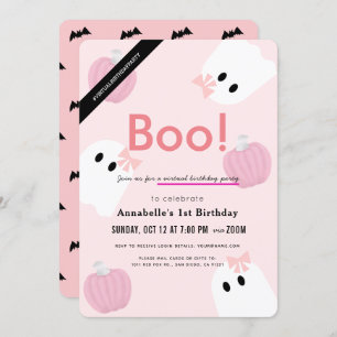 Invitación ¡Boo! Halloween Fantasma Chica Pink Virtual Birday
