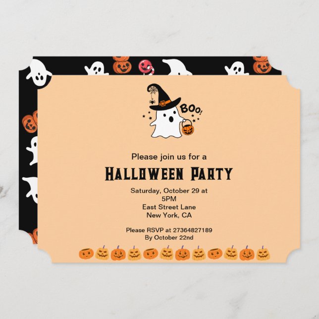 Invitación Boo Halloween Party (Anverso / Reverso)