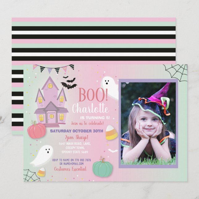 Invitación Boo Kids Cumpleaños Halloween Fiesta de la Casa Bl (Anverso / Reverso)