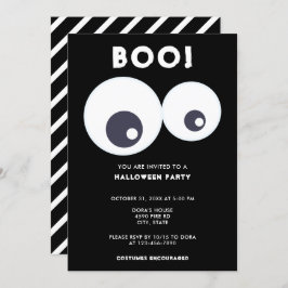 Invitación Boo lindo Eyeballs Halloween Party Black & White