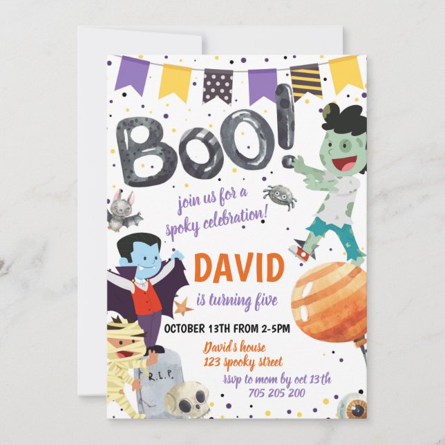 Invitación Boo Niños de Halloween Fiesta de cumpleaños disfra (Anverso)