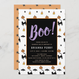 Invitación ¡Boo! Patrón de Halloween lindo cumpleaños blanco