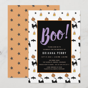 Invitación ¡Boo! Patrón de Halloween lindo cumpleaños blanco