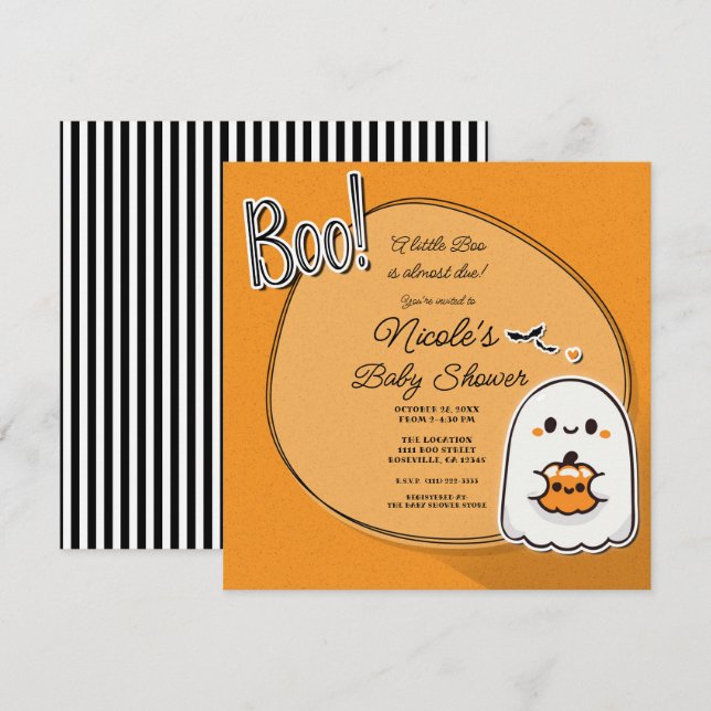 Invitación ¡BOO! Pequeño Fantasma Halloween Baby Shower (Anverso / Reverso)
