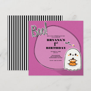 Invitación ¡BOO! Pequeño Fantasma Rosa Halloween 1er Cumpleañ