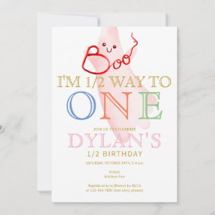 Invitación BOO rosado Estoy a medio camino de un cumpleaños C
