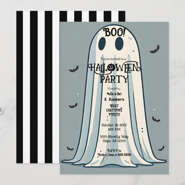 Invitación ¡BOO! Sábana Fantasma Verde Vintage Halloween  (Anverso / Reverso)