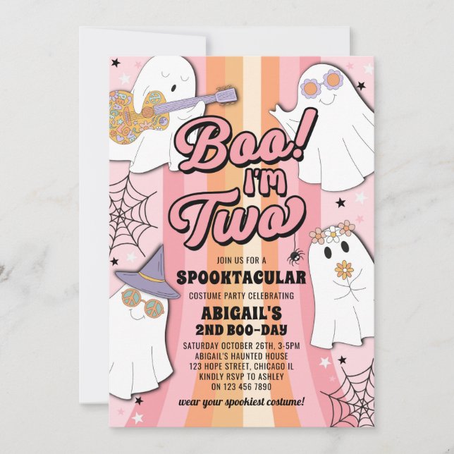 Invitación Boo, soy dos Chicas de Halloween Groovy segundo cu (Anverso)