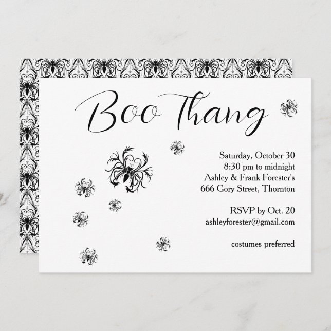 Invitación Boo Thang Creepy Spiding Party Halloween (Anverso / Reverso)