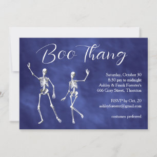 Invitación Boo Thang Dancing Skeletans Fiesta Morada Hallowee